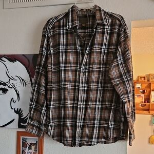 St. John's Bay Men's Brown and White Plaid Shirt
